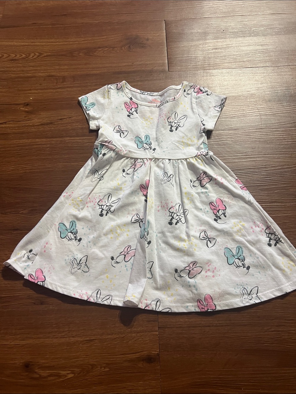 Girls' White Bow Print Short Sleeve Dress - Cute Pastel Bows